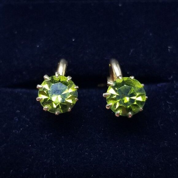 Vintage Green Round Rhinestone Clip On Earrings, Small Sparkle, Estate - Picture 5 of 7